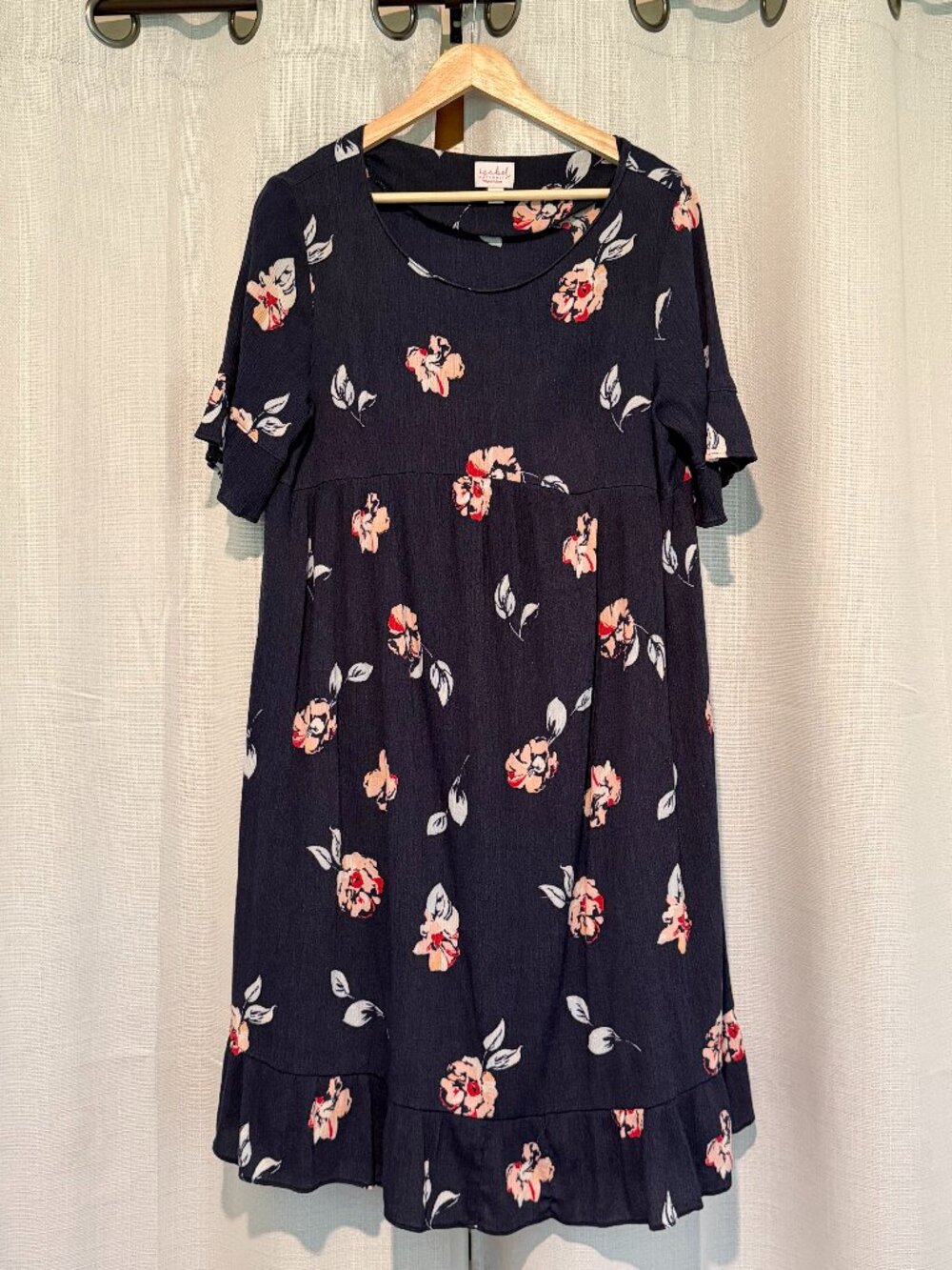 Isabel Maternity Floral Ruffle Sleeve Tiered Mini Dress Navy Blue Size M - Picture 2 of 7